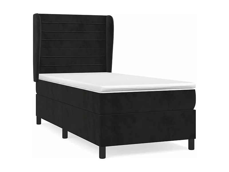 Lit à sommier tapissier et matelas Noir 80x200 Velours