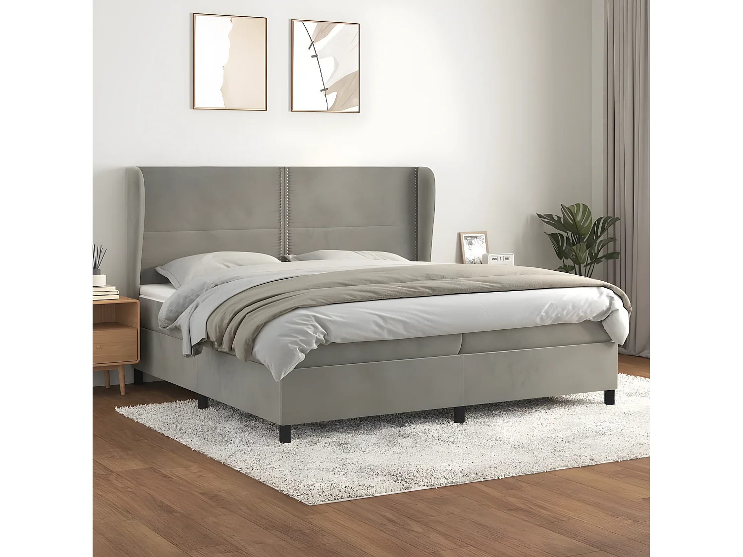 Lit à sommier tapissier et matelas Gris clair 200x200 Velours