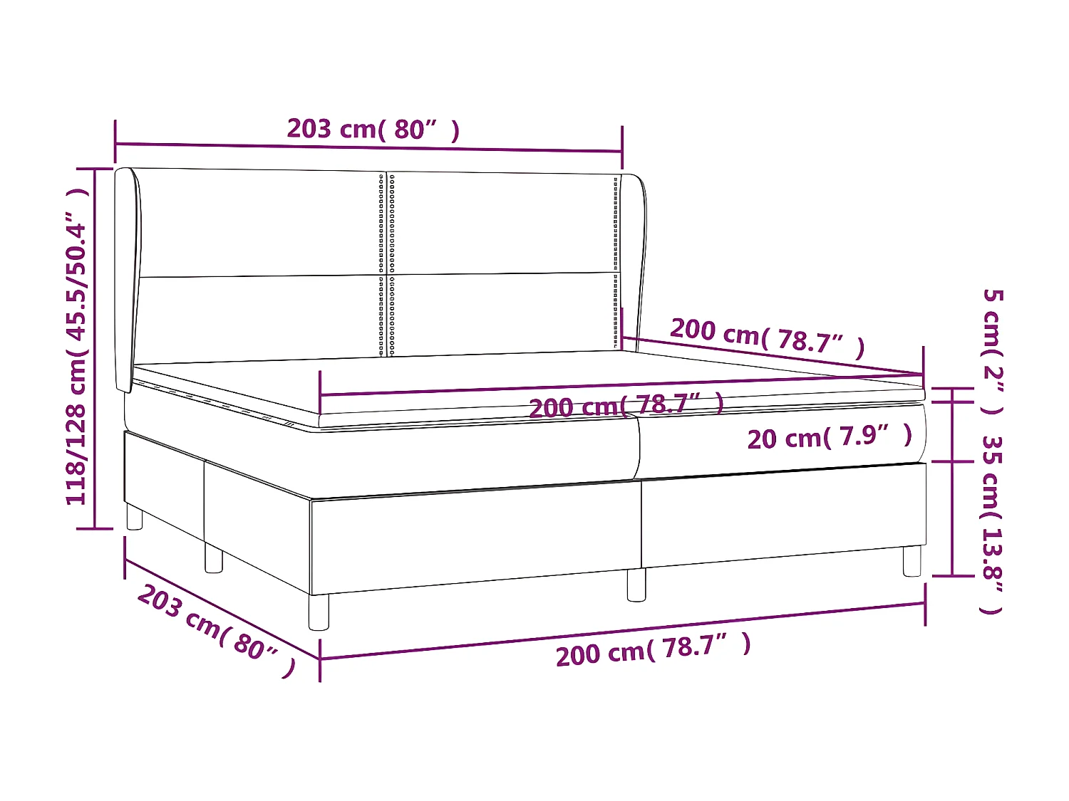 Lit à sommier tapissier et matelas Gris clair 200x200 Velours