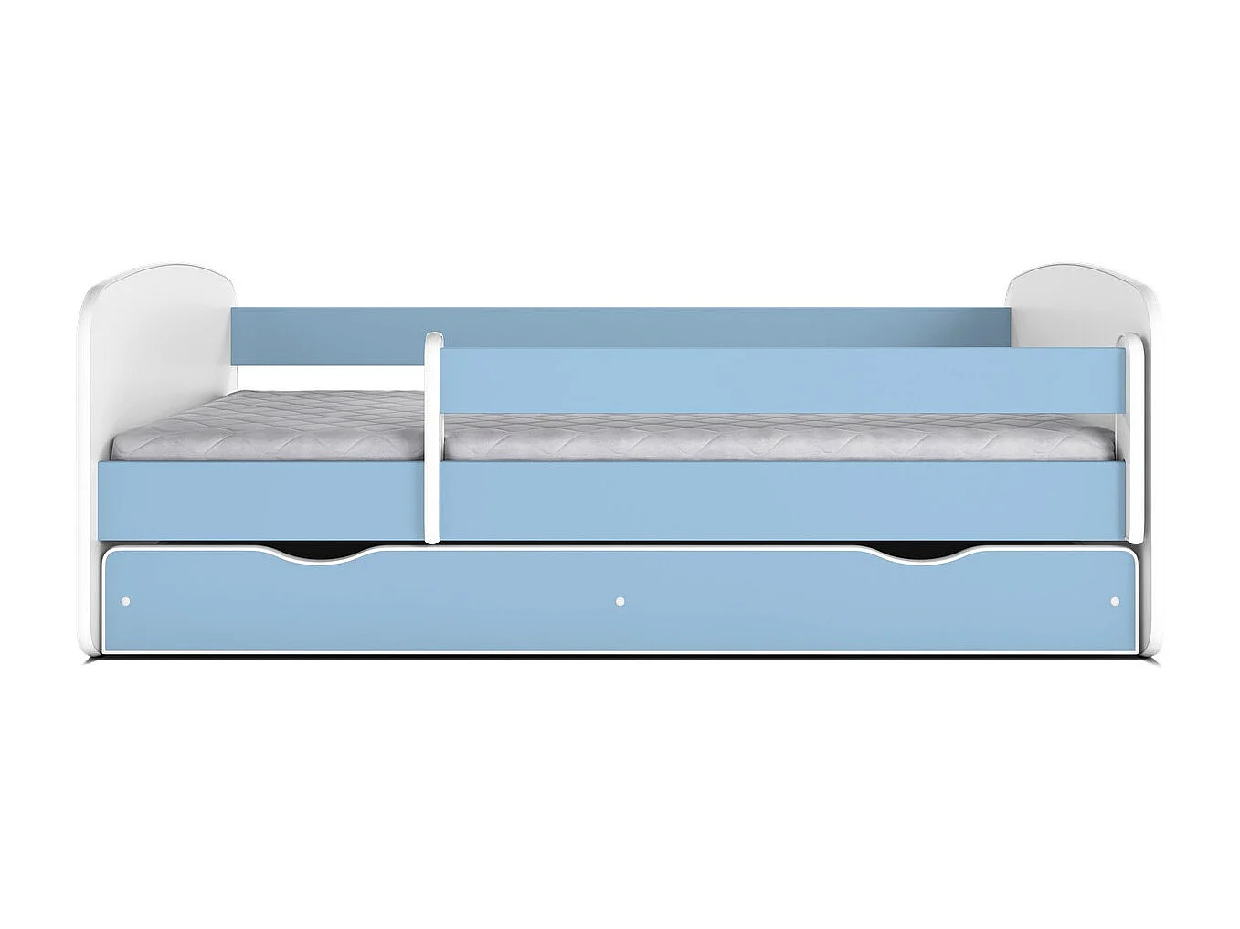 Cama infantil azul con somieres y barrera de seguridad extraíble Drimy-Colchones de espuma-Ropa de cama 80x180 cm-Cajones Con cajón