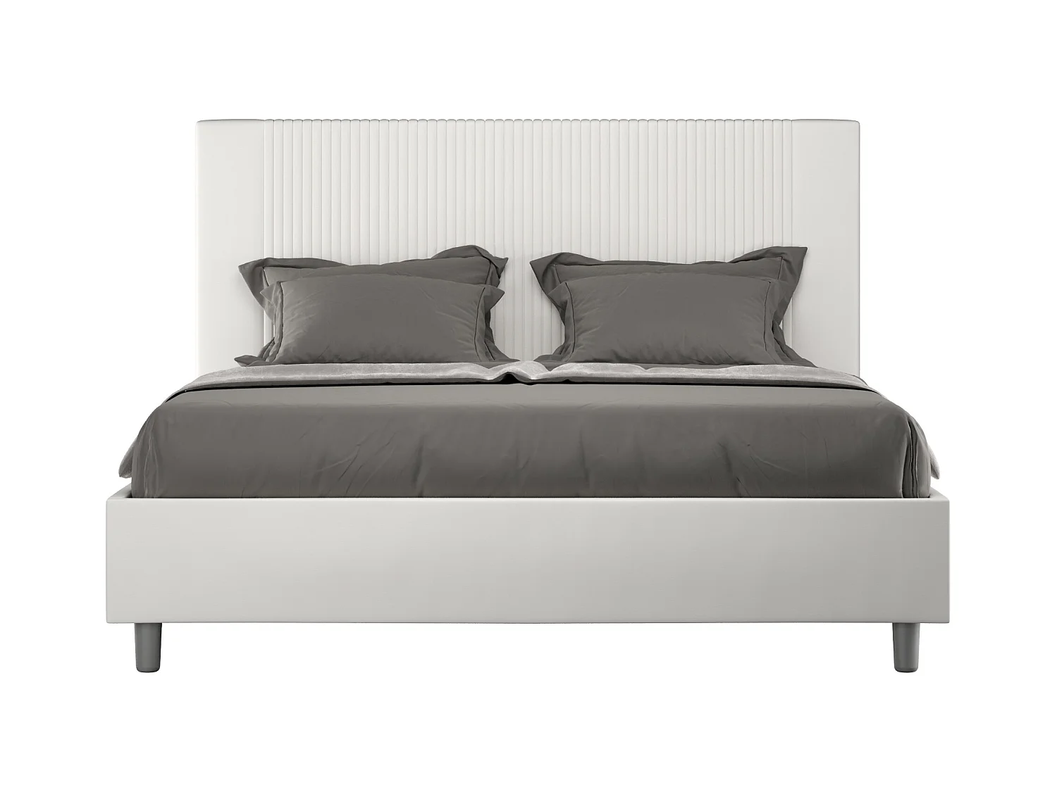 Lit moderne avec tête de lit rayures verticales matelassé simili cuir Bazen-Couleur Blanc-160x200-Option Avec sommier