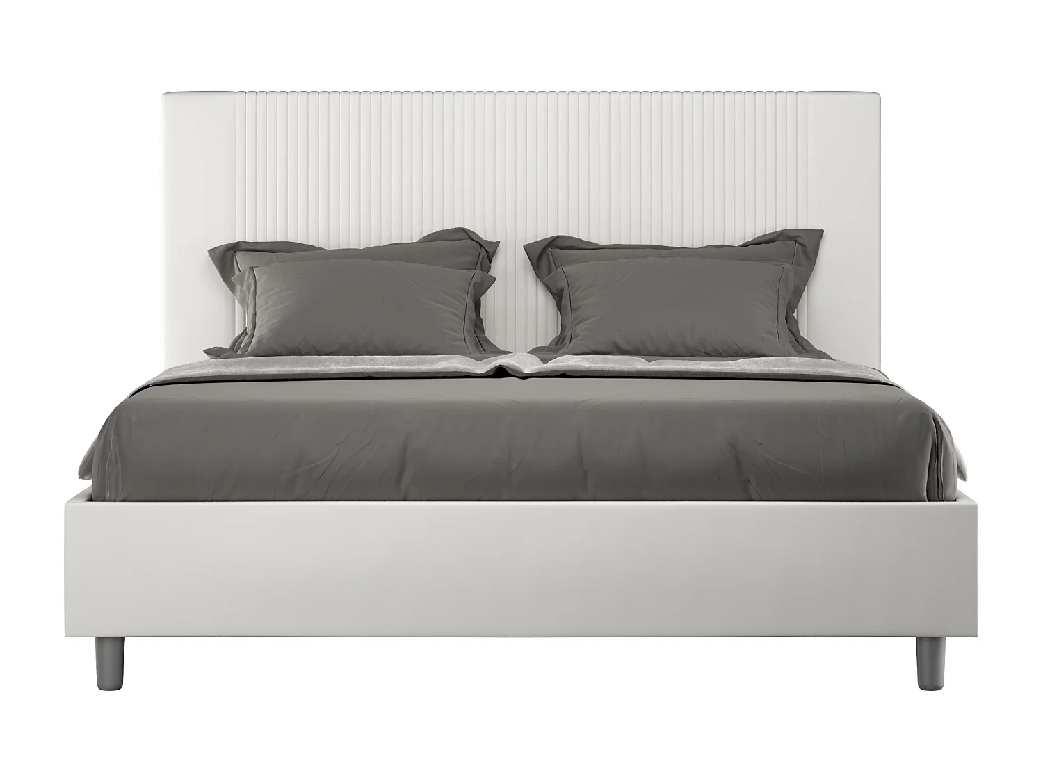 Lit moderne avec tête de lit rayures verticales matelassé simili cuir Bazen-Couleur Blanc-160x200-Option Avec sommier