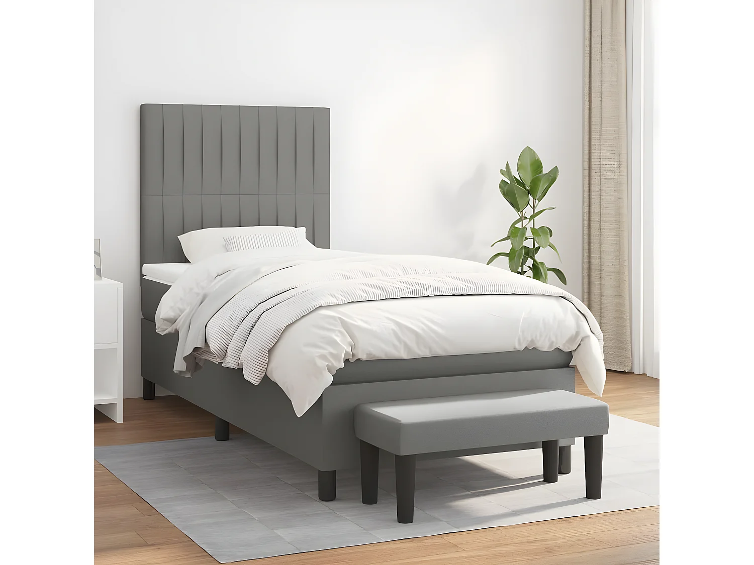 Lit à sommier tapissier avec matelas Gris foncé 80x200 Tissu 8