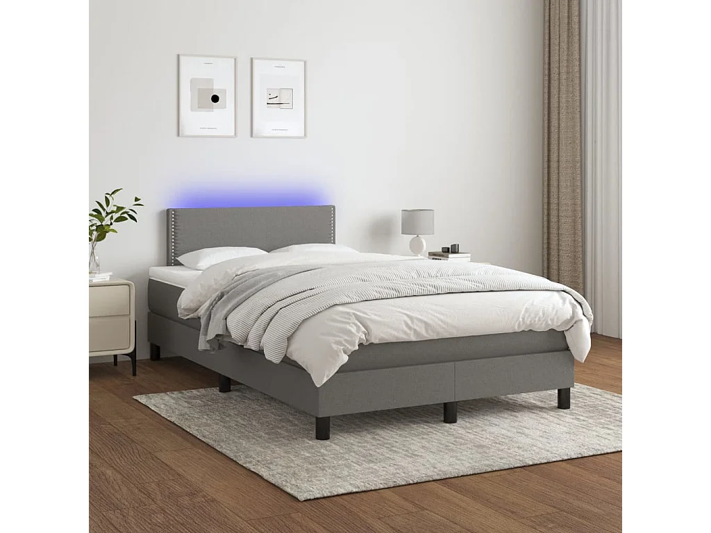 Lit à sommier tapissier et matelas et LED Gris foncé 120x200 Tissu