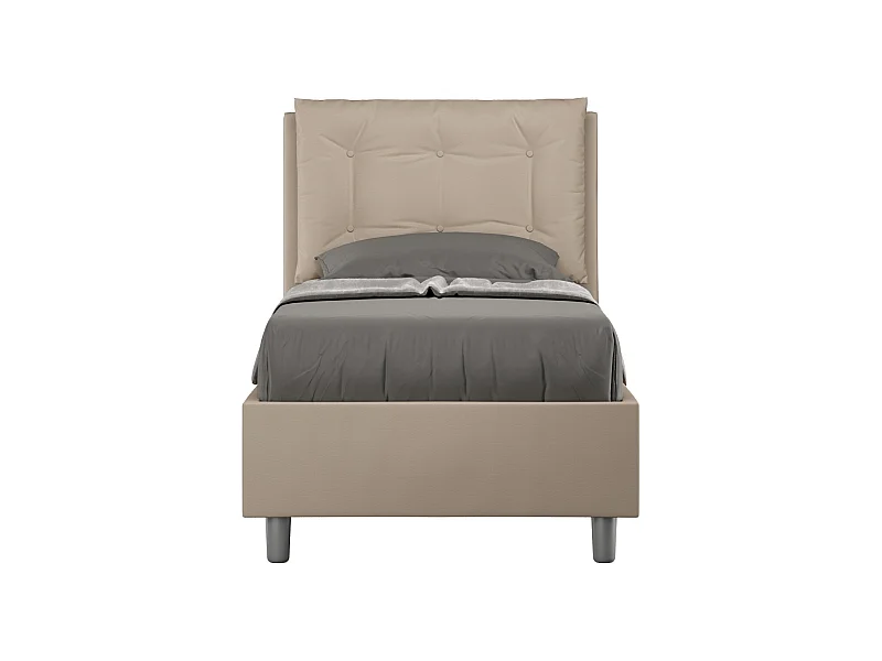 Cama de diseño 80x190 cm con cabecero acolchado en símil piel beige Andry-Opción Con base y sin caja