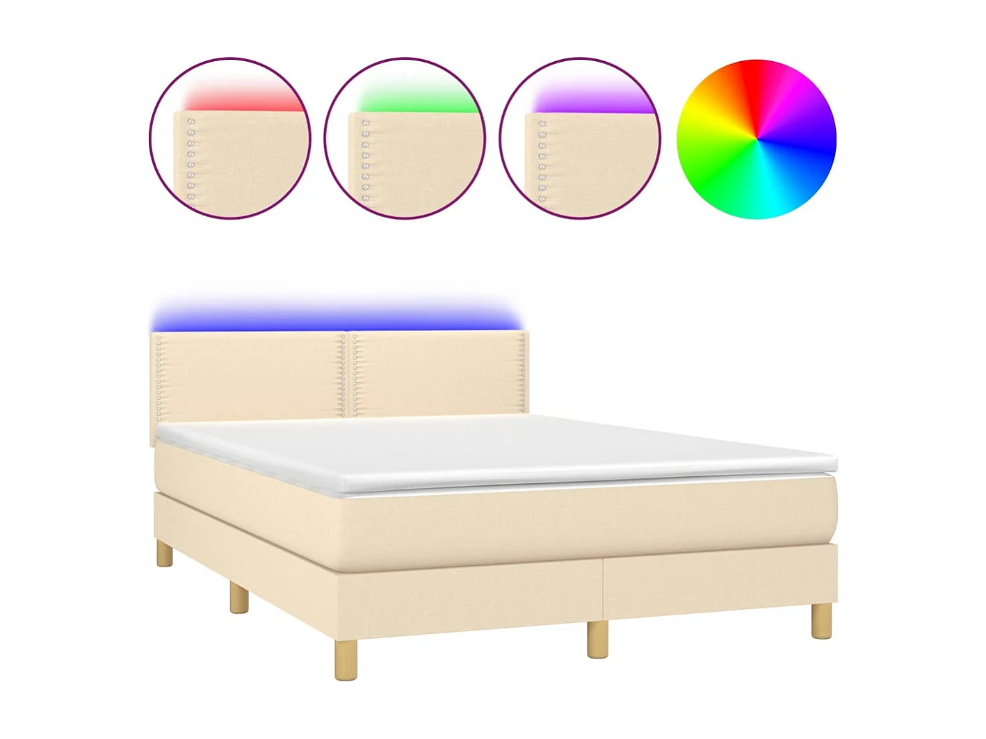 Lit à sommier tapissier avec matelas et LED Crème 140x200 Tissu