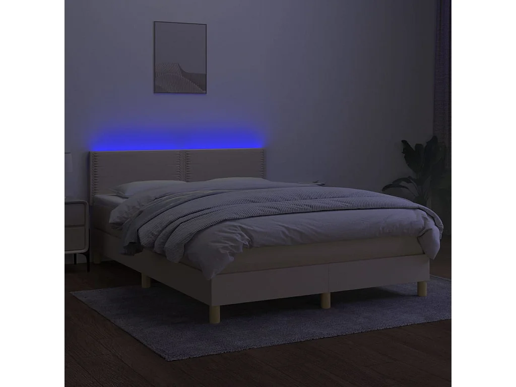 Lit à sommier tapissier avec matelas et LED Crème 140x200 Tissu