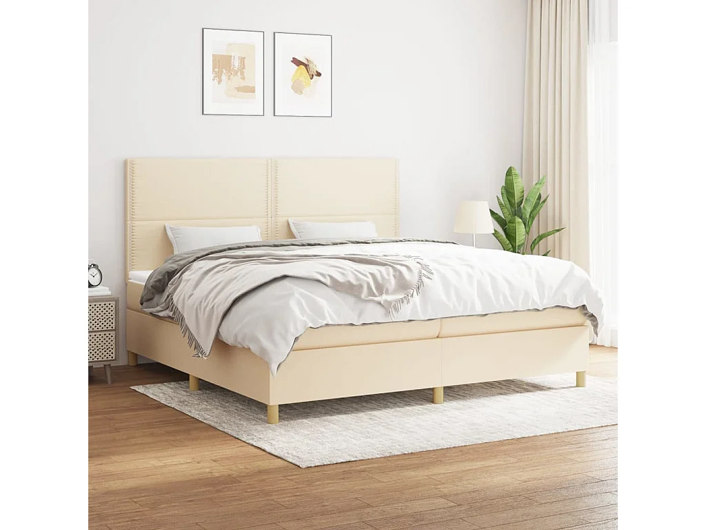 Lit à sommier tapissier avec matelas Crème 200x200 Tissu 5