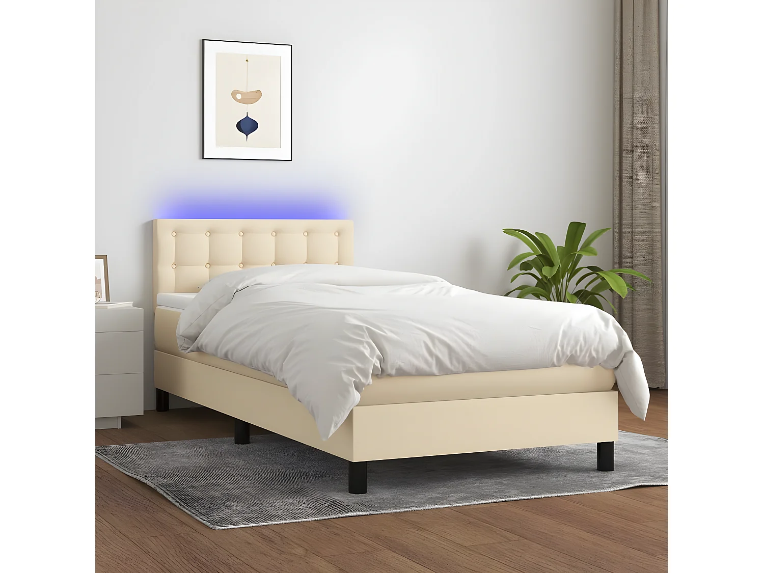 Lit à sommier tapissier avec matelas et LED Crème 80x200 Tissu