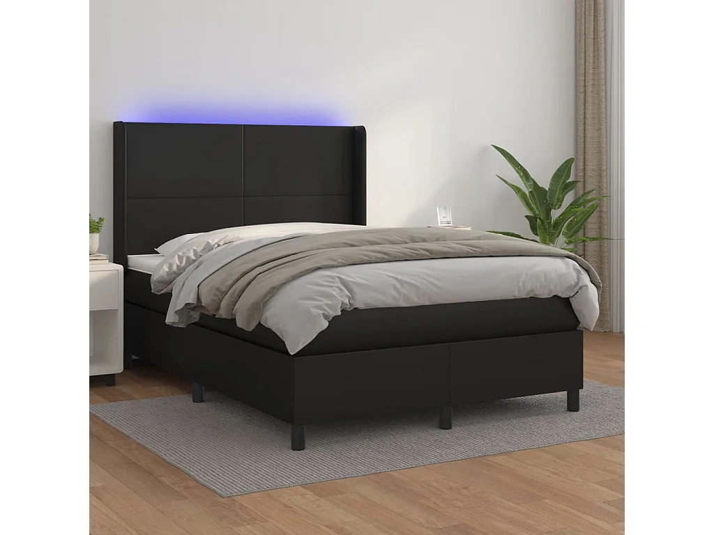 Lit à sommier tapissier avec matelas et LED Noir 140x200 Similicuir