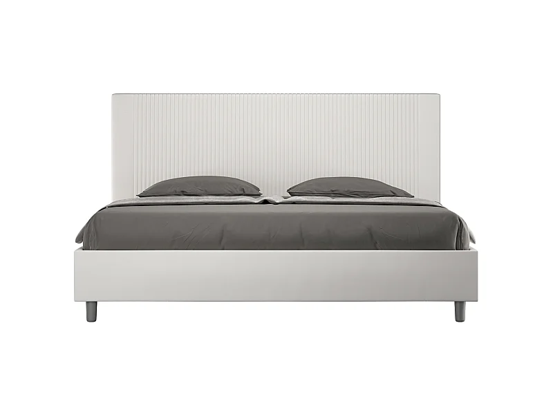 Lit moderne avec tête de lit rayures verticales matelassé simili cuir Bazen-Couleur Blanc-200x200