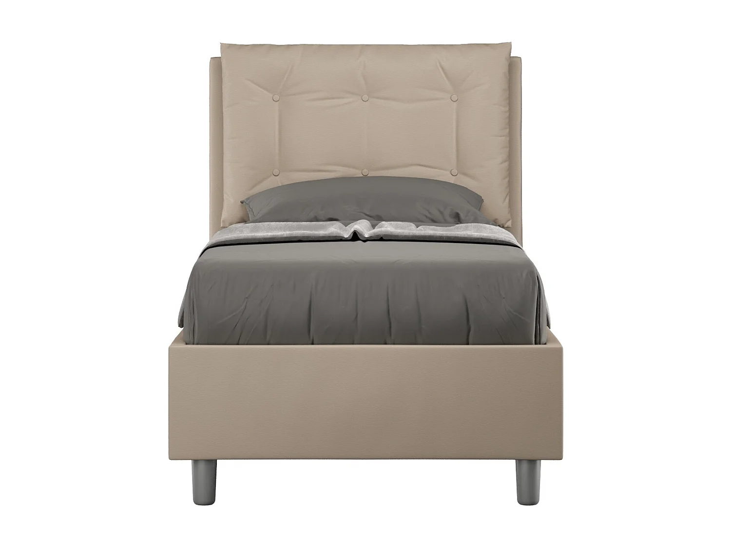 Lit design 80x190 avec tête de lit coussin matelassé simili cuir beige Andry-