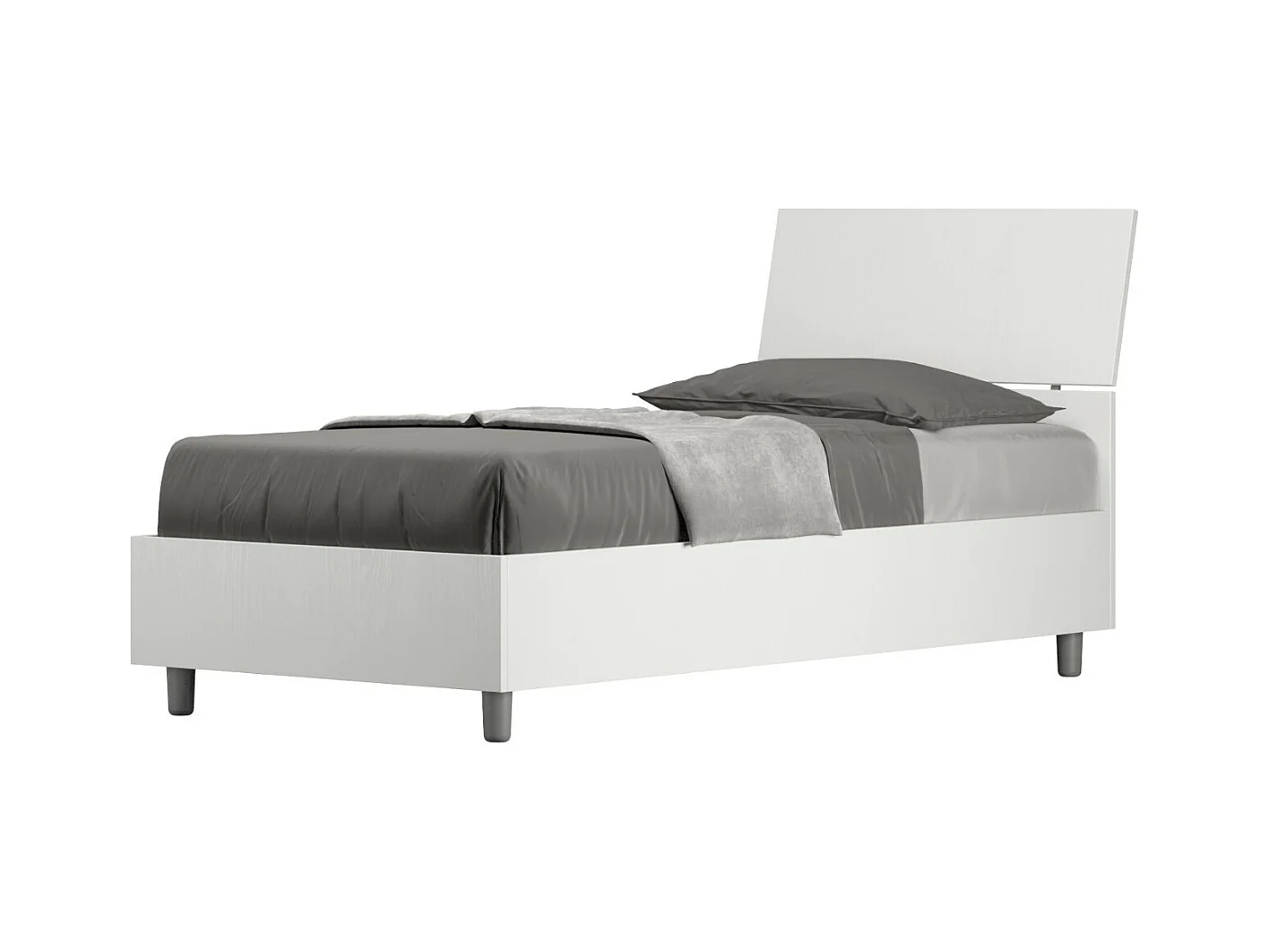 Lit en bois avec tête de lit inclinée Renoma-Couleur Blanc-80x200-Version coffre de rangement