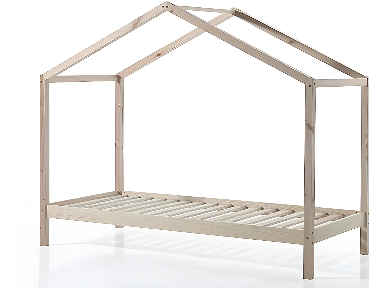 Pack Lit Cabane Enfant, Tiroir & Voile "Dallas II" 90x200cm Naturel