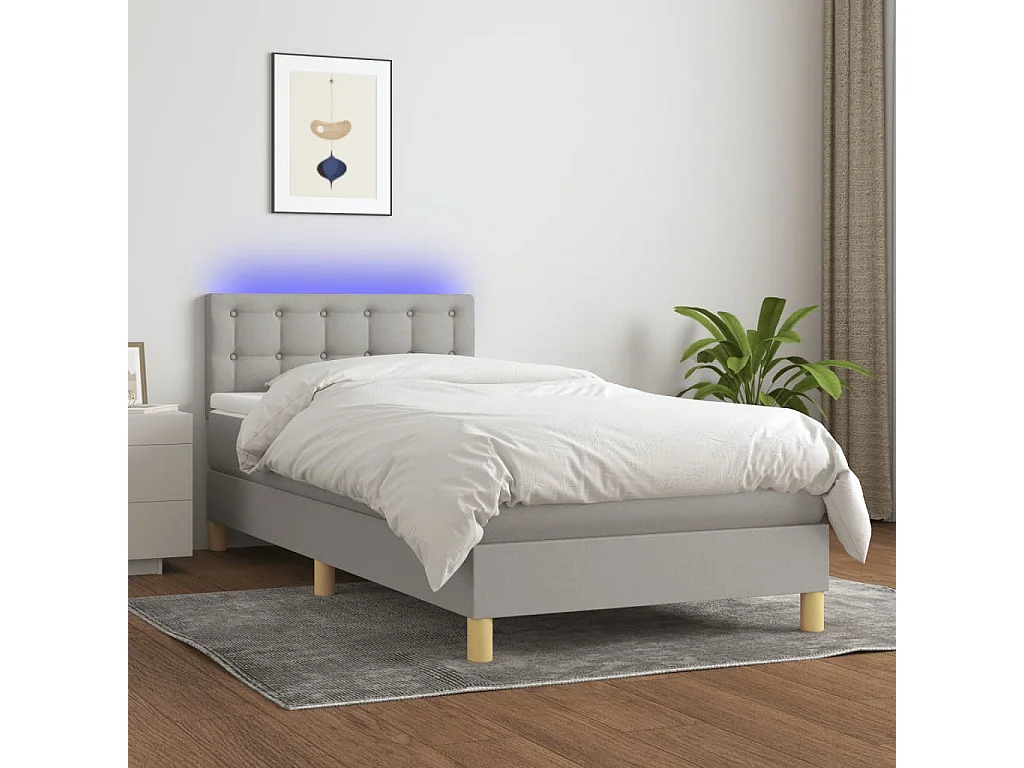 Lit à sommier tapissier avec matelas et LED Gris clair 80x200 Tissu