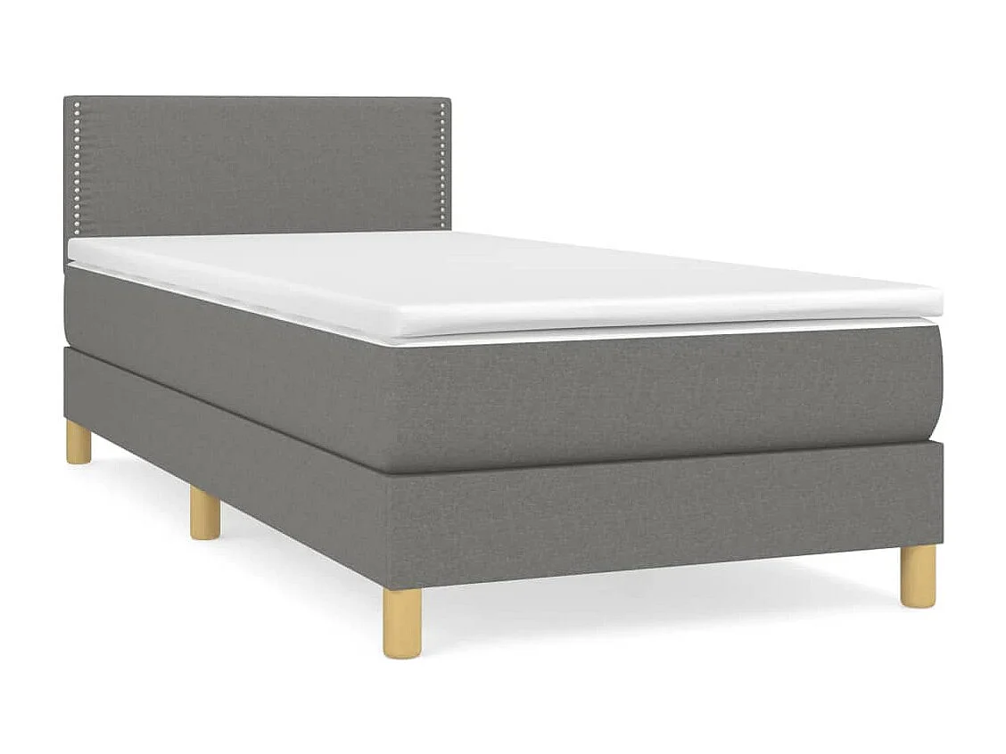 Lit à sommier tapissier et matelas Gris foncé 90x190 Tissu 4