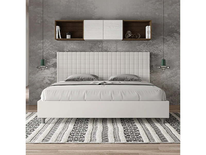 Gestoffeerd bed 200x200  met opbergruimte kunstleer wit Sunny