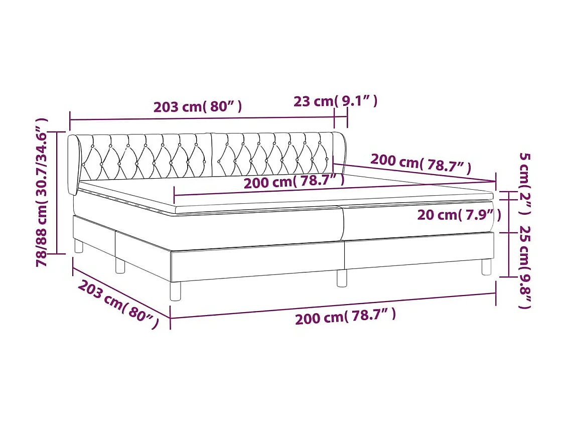 Lit à sommier tapissier avec matelas Crème 200x200 Tissu 12