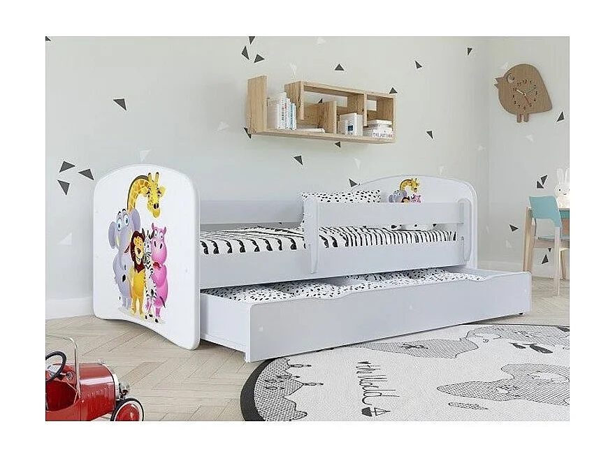 Lit enfant blanc Zoo avec sommiers et barrière de sécurité amovible Drimy-Matelas mousse-80x160