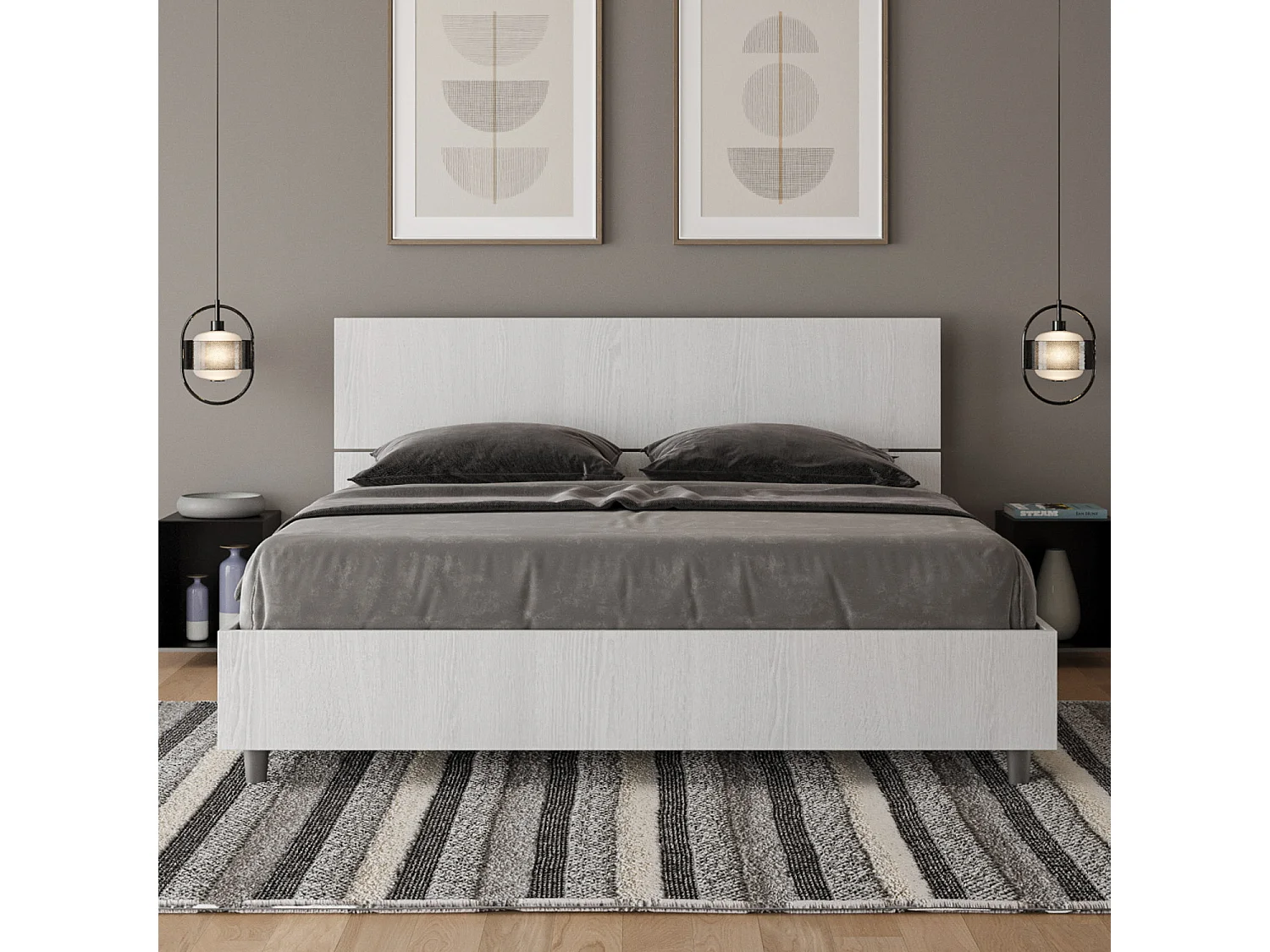 Bett ohne Untergestell 160x200 gerades Kopfteil Esche weiß Demas