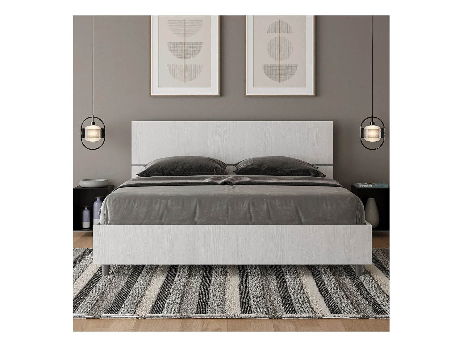 Bett ohne Untergestell 160x200 gerades Kopfteil Esche weiß Demas