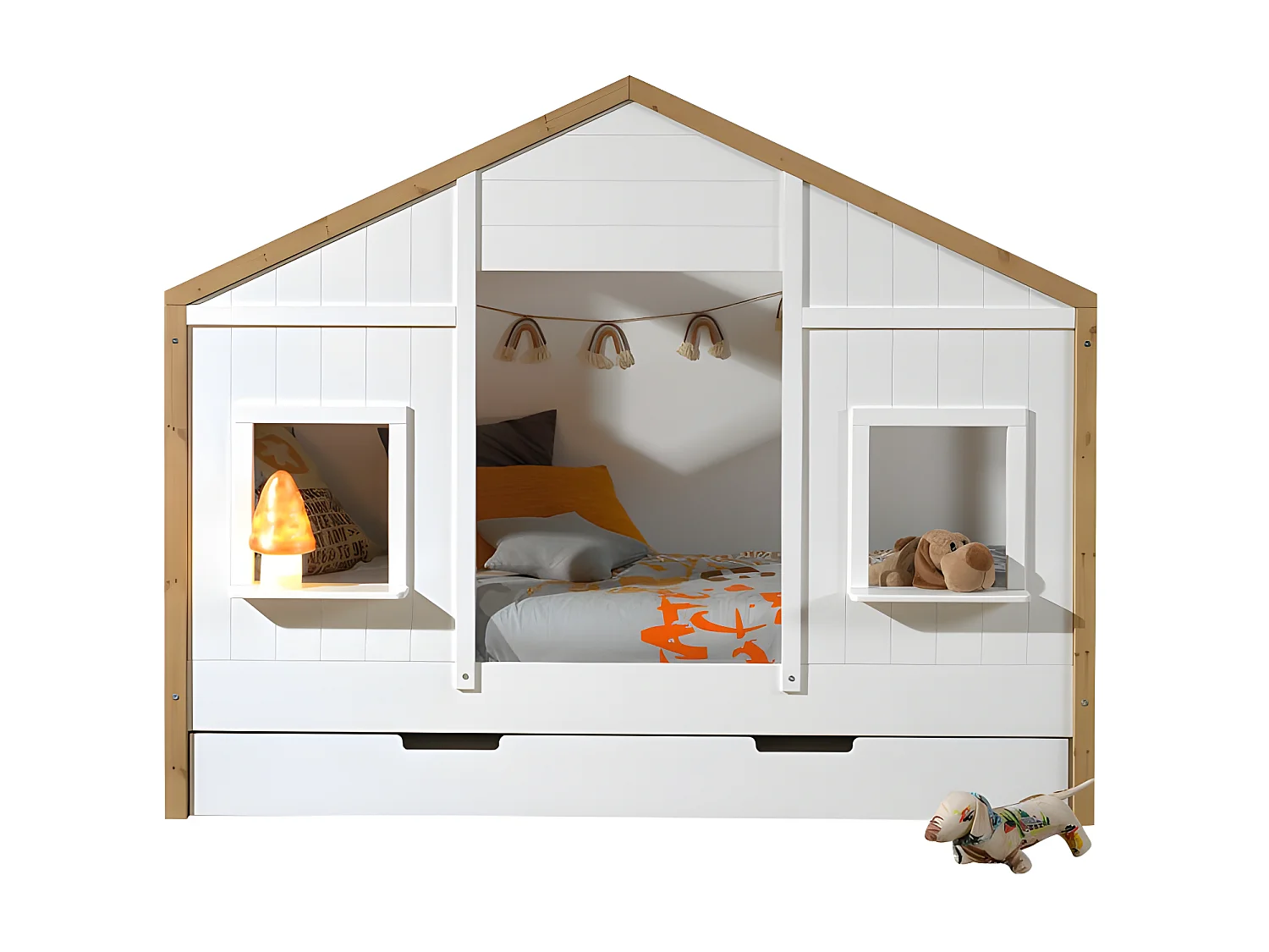 Pack - Lit Cabane & Tiroir "Babs" 90x200cm Blanc