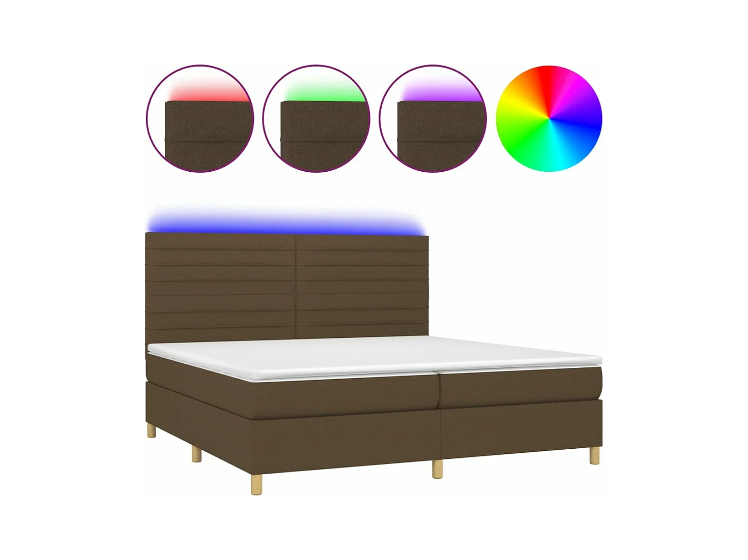 Lit à sommier tapissier matelas et LED Marron foncé 200x200 Tissu