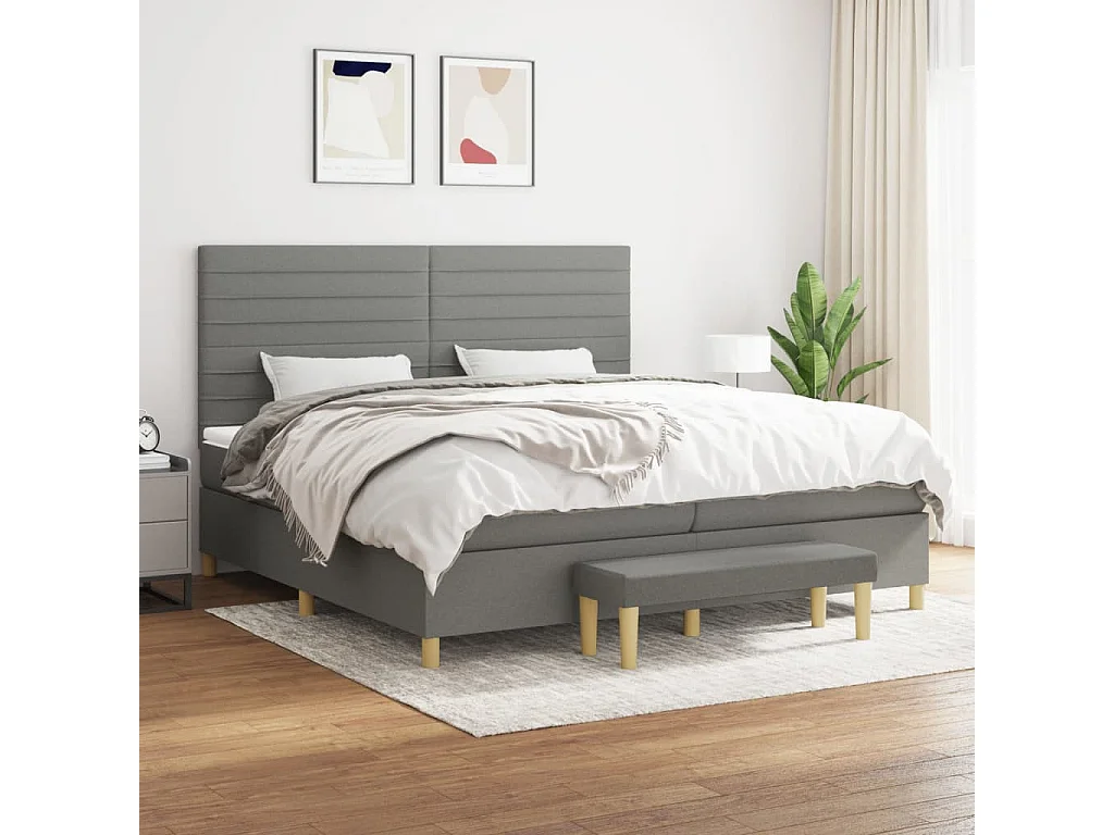 Lit à sommier tapissier avec matelas Gris foncé 200x200 Tissu 8
