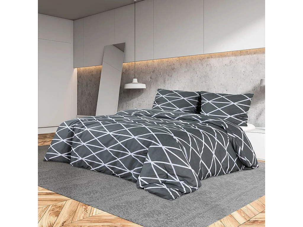 Ensemble de housse de couette Gris 200x220 Coton
