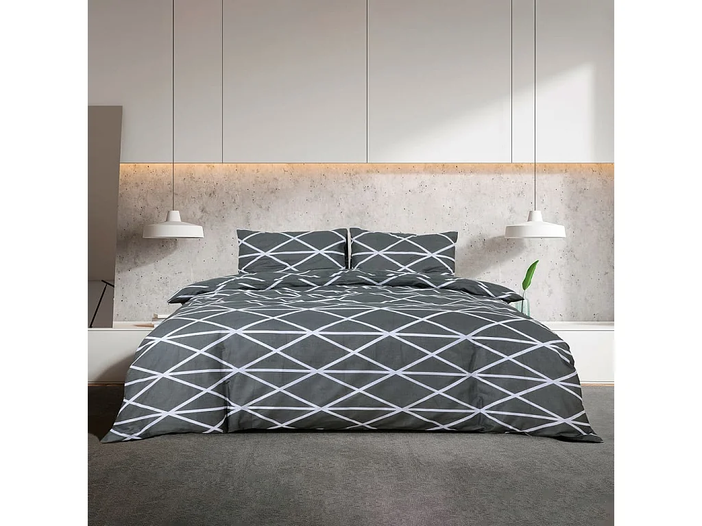 Ensemble de housse de couette Gris 200x200 Coton