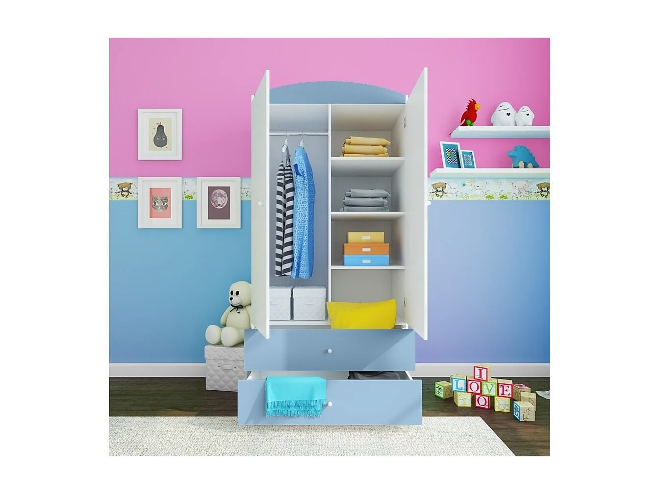 Armoire bleue 2 portes enfant petit éléphant Drimy