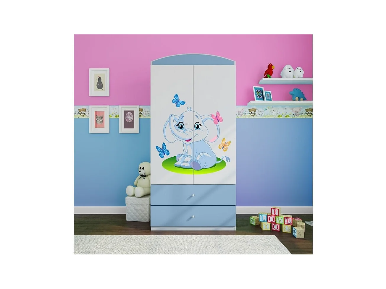 Armoire bleue 2 portes enfant petit éléphant Drimy