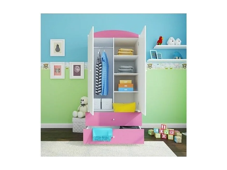 Armoire 2 portes enfant rose Drimy