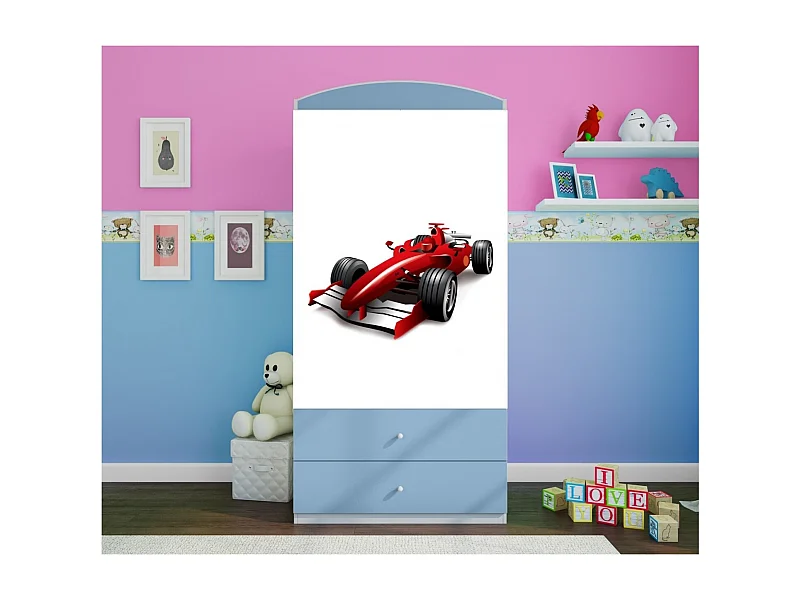 Armoire bleue 2 portes enfant voiture de course Drimy