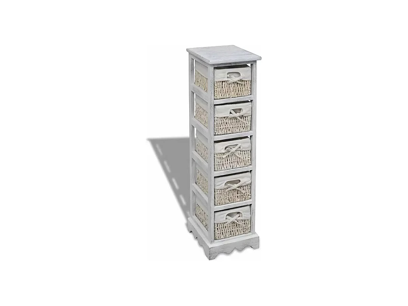 Étagère de rangement en bois 5 paniers en tissage Blanc