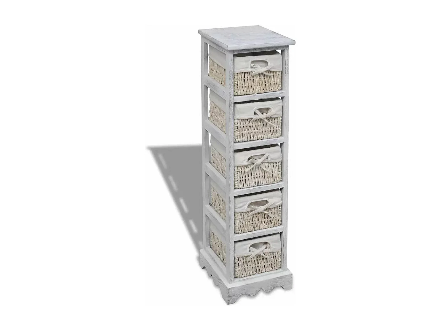 Étagère de rangement en bois 5 paniers en tissage Blanc