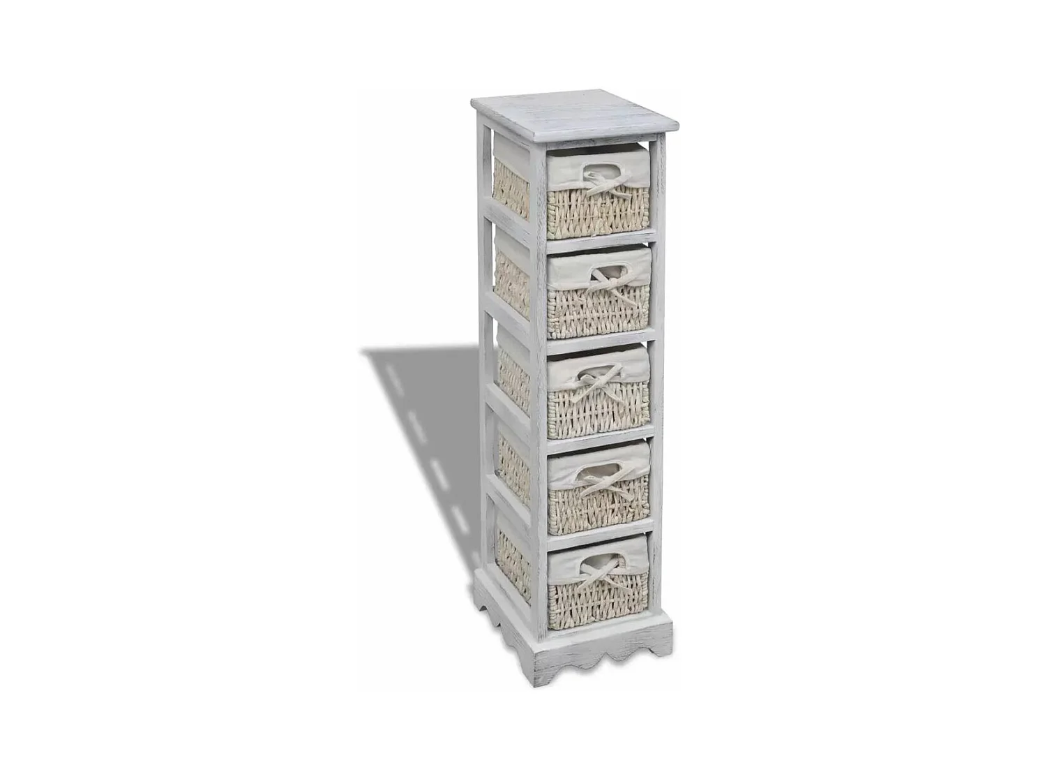 Étagère de rangement en bois 5 paniers en tissage Blanc