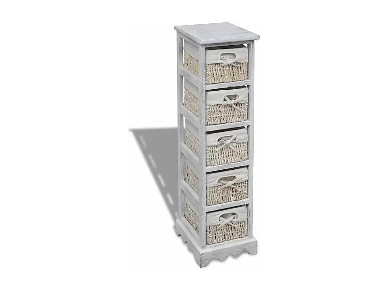 Étagère de rangement en bois 5 paniers en tissage Blanc