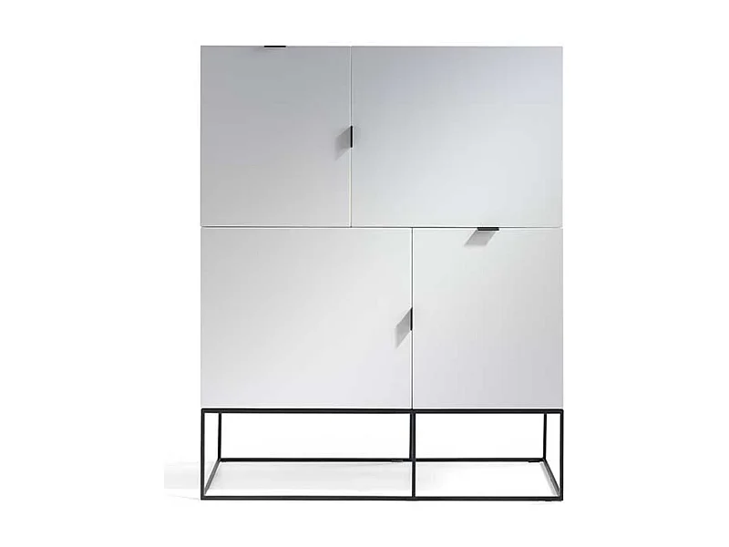 Aparador moderno Valina 120 cm madera lacada blanca y acero negro 4 puertas