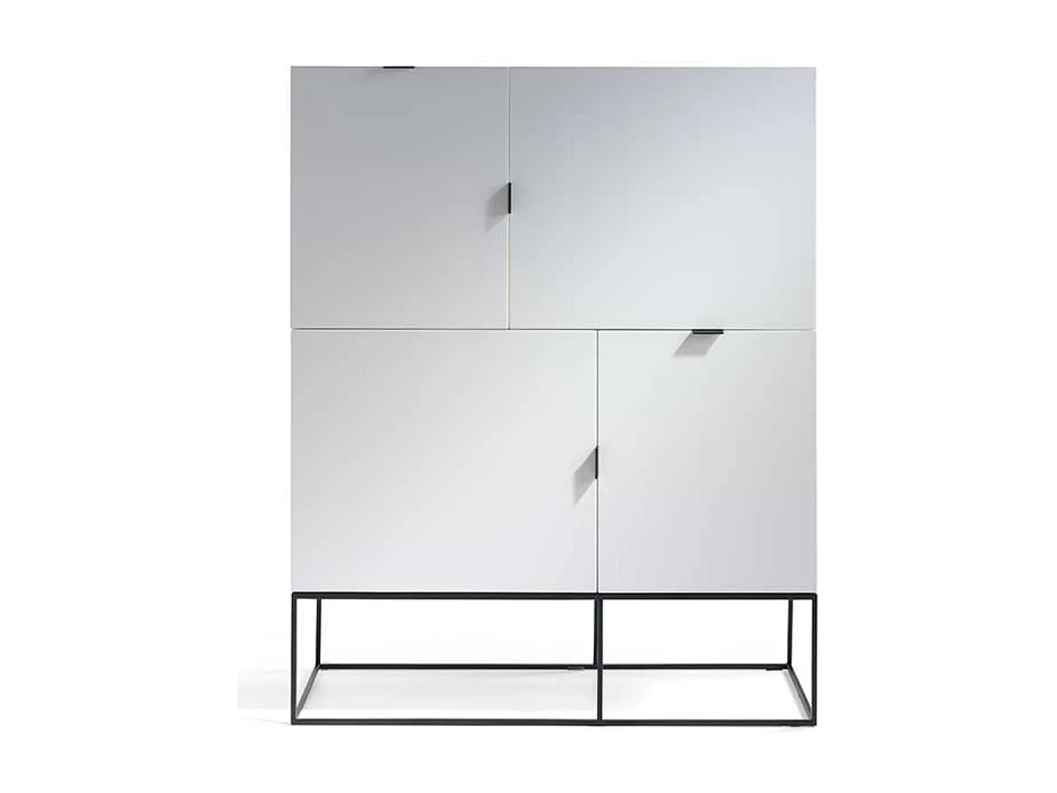 Bahut moderne 4 portes en bois laqué blanc et acier noir Valina 120cm