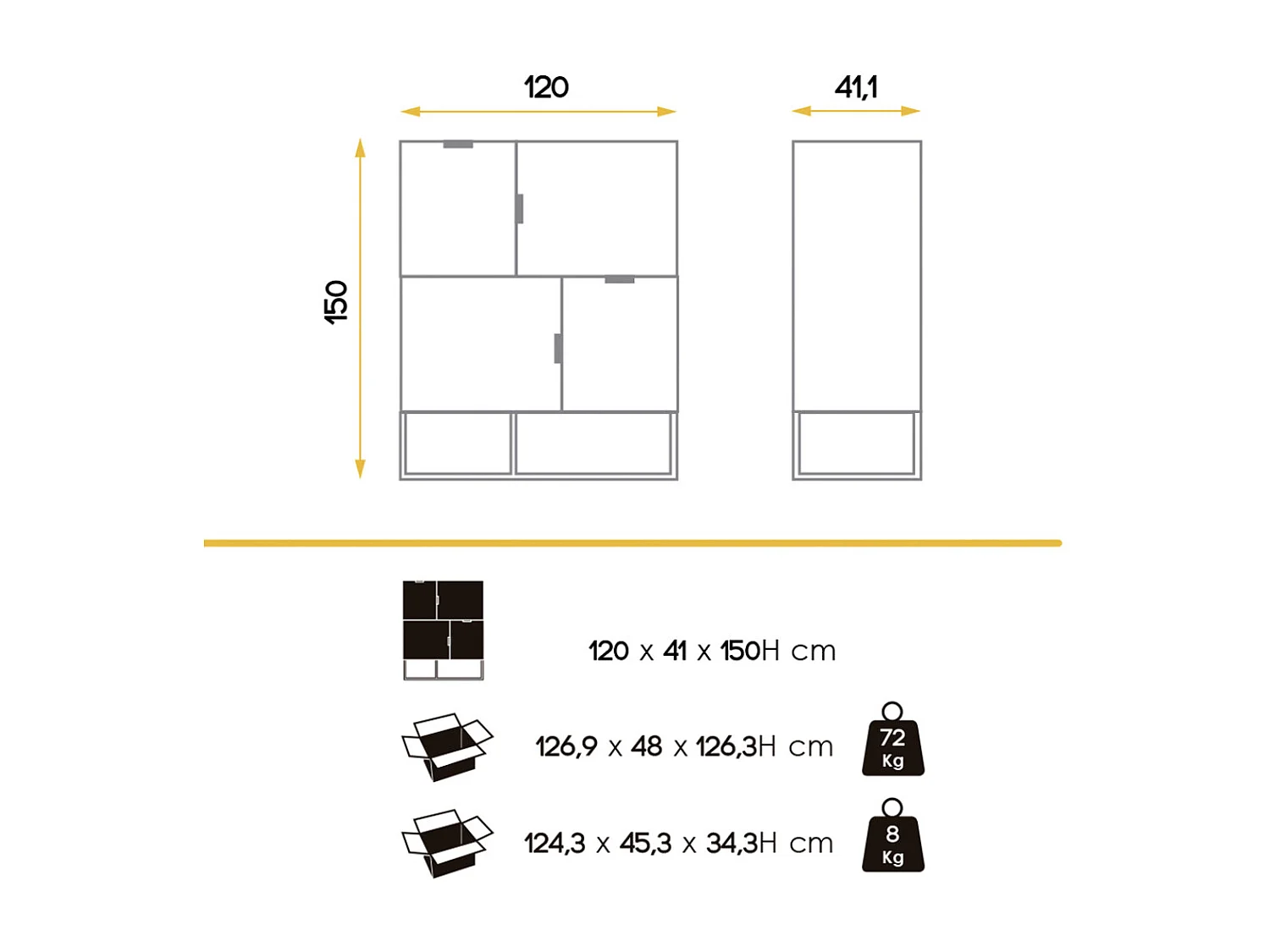 Bahut moderne 4 portes en bois laqué blanc et acier noir Valina 120cm