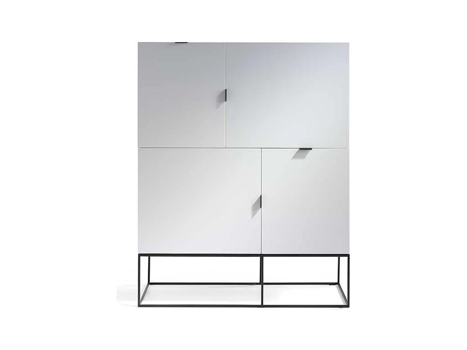 Bahut moderne 4 portes en bois laqué blanc et acier noir Valina 120cm