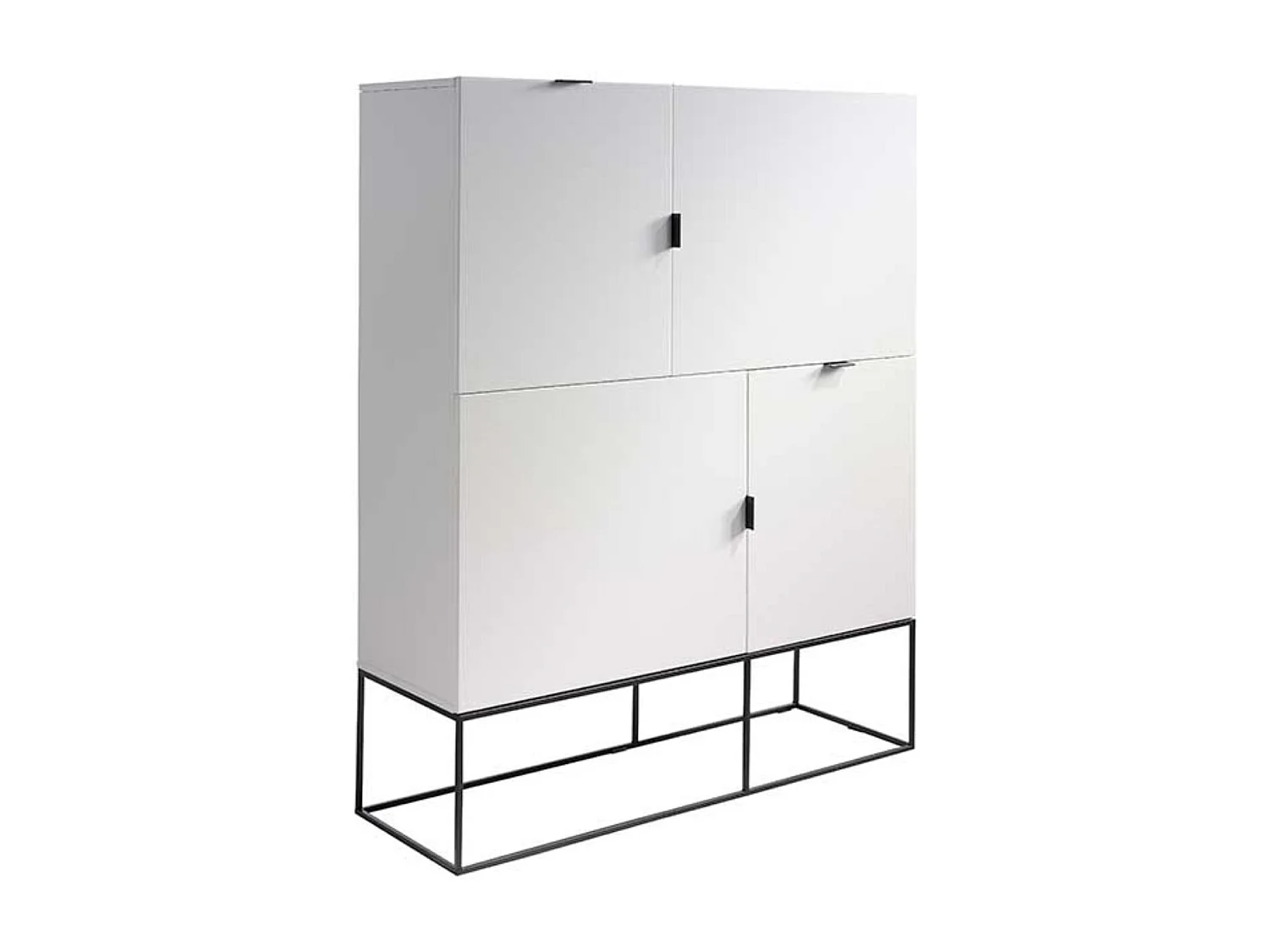 Bahut moderne 4 portes en bois laqué blanc et acier noir Valina 120cm