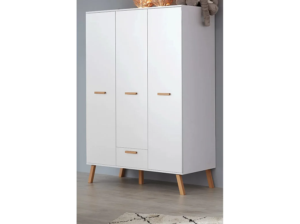 Armoire de rangement 3 portes 1 tiroir mélaminé blanc Mathys