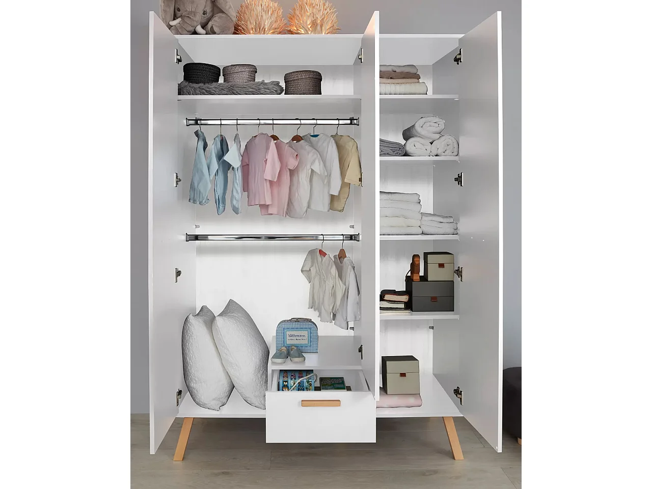 Armoire de rangement 3 portes 1 tiroir mélaminé blanc Mathys