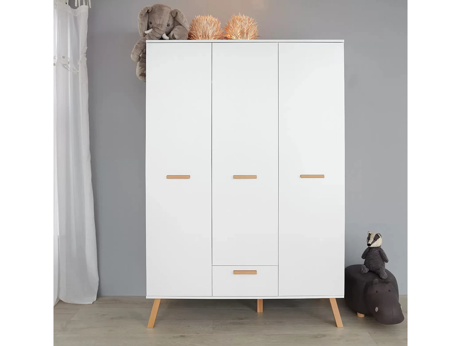 Armoire de rangement 3 portes 1 tiroir mélaminé blanc Mathys