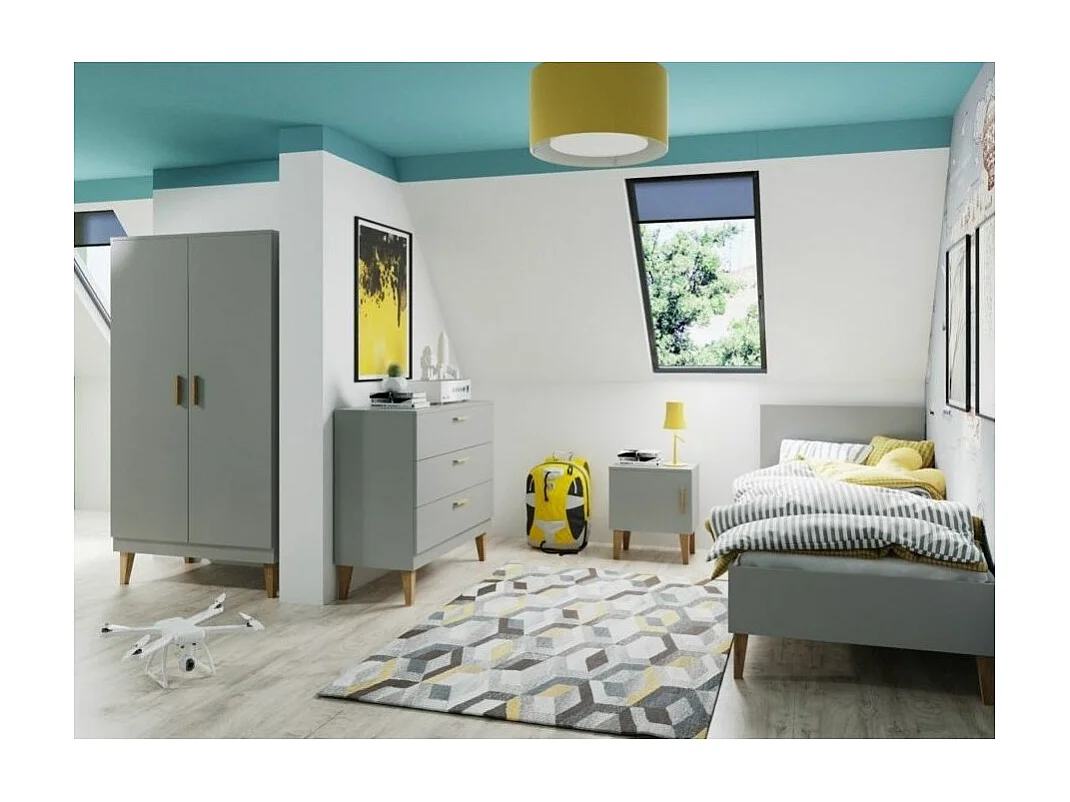 Armoire 2 Portes grise et pieds en bois de chêne Blanka