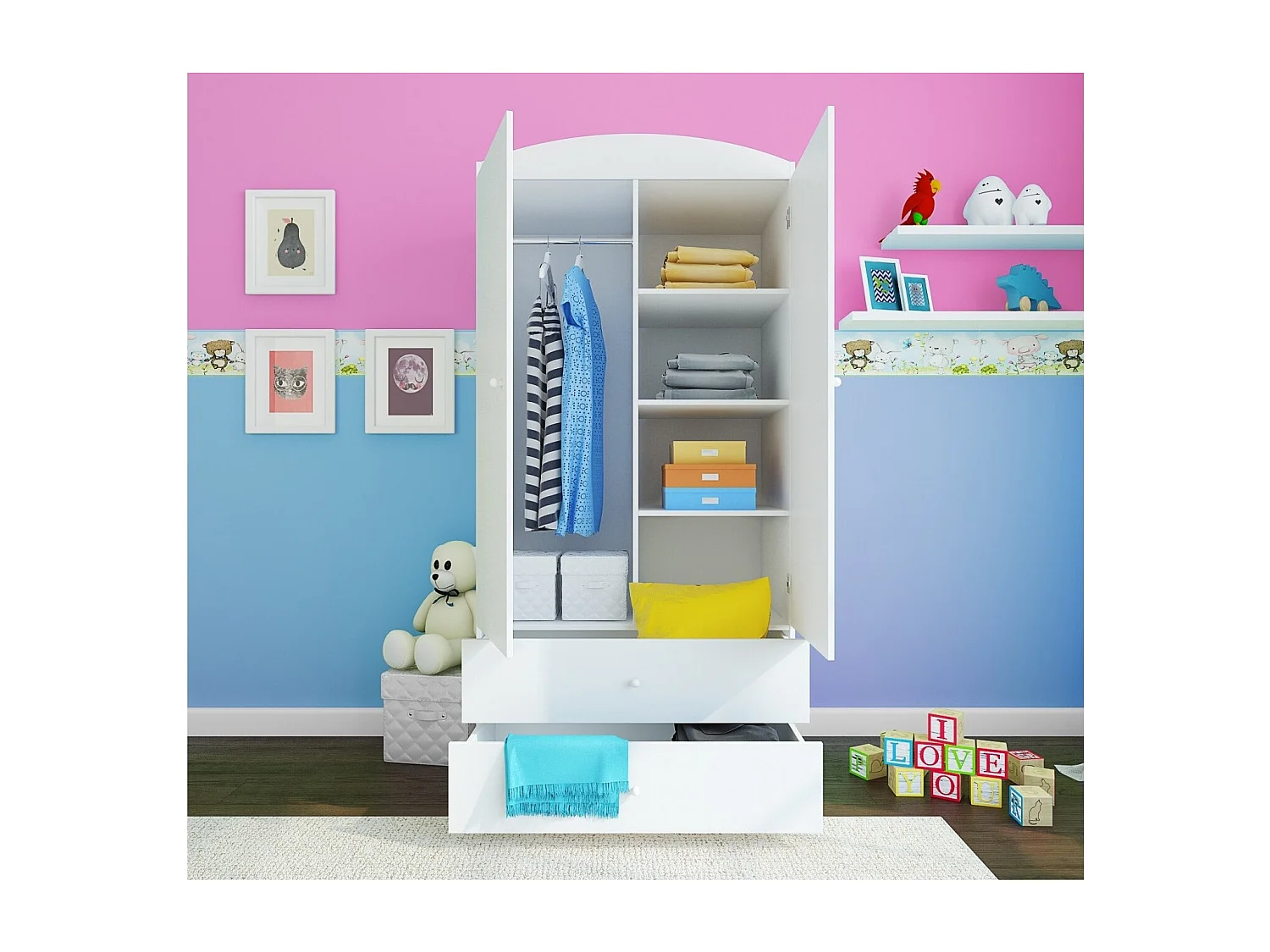 Armoire 2 portes enfant ourson et fleurs Drimy