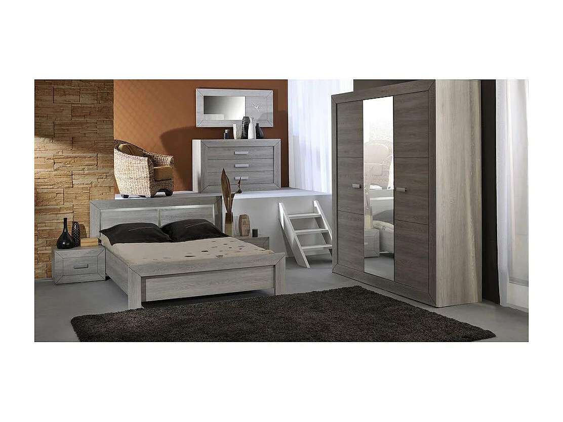 Armoire 3 portes bois de chêne grisé Lima