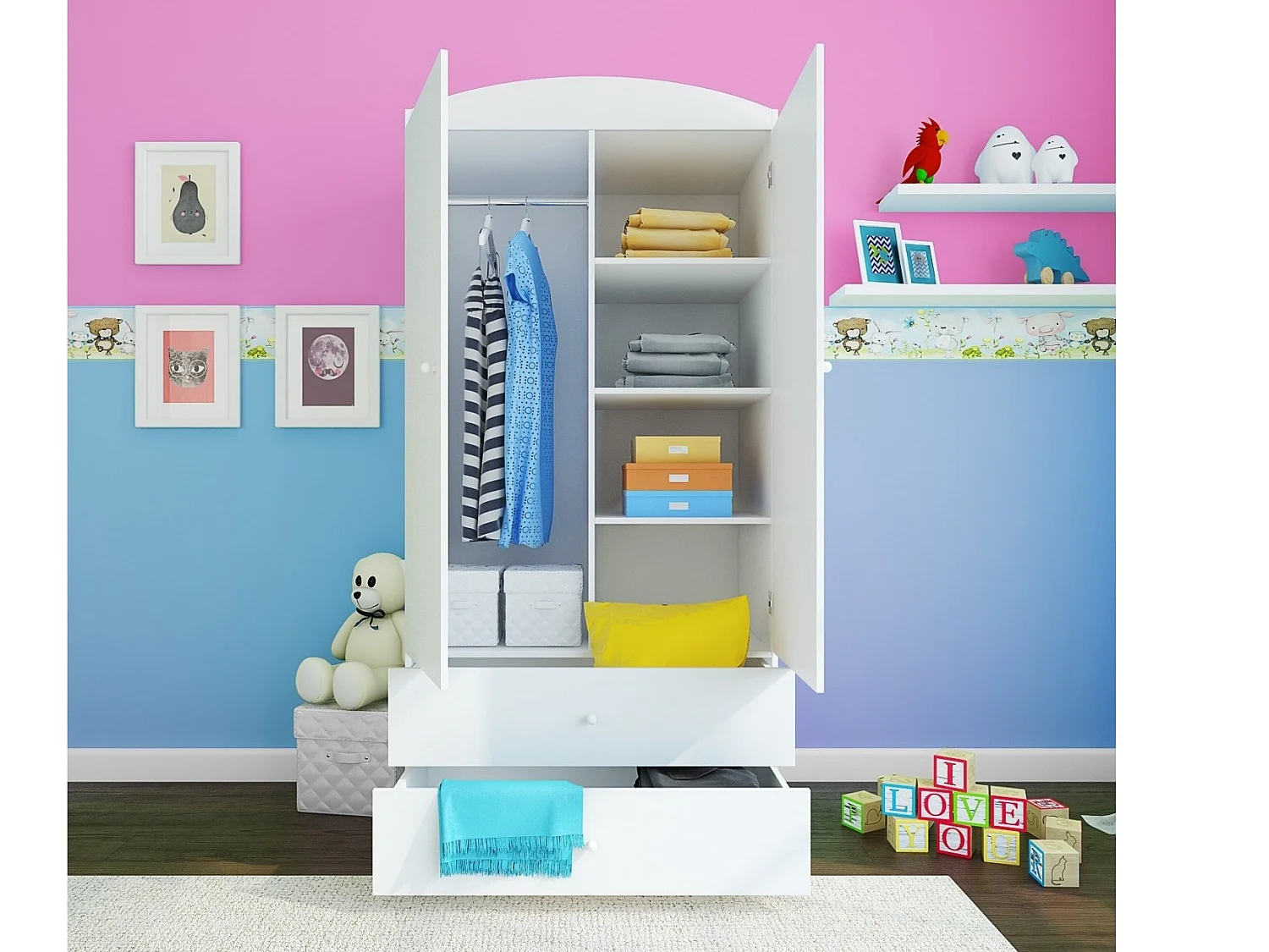 Armoire 2 portes enfant fée avec papillons Drimy